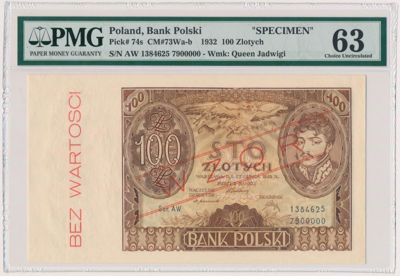 100 złotych 1932 - WZÓR - Ser.AW Bardzo rzadki, oryginalny wzór z okresu IIRP.&n...