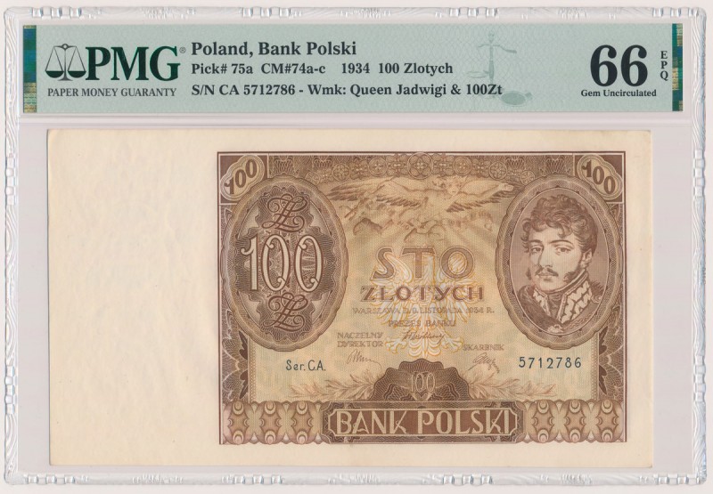 100 złotych 1934 - Ser.C.A. Reference: Miłczak 74c
Grade: PMG 66 EPQ 

POLAND...