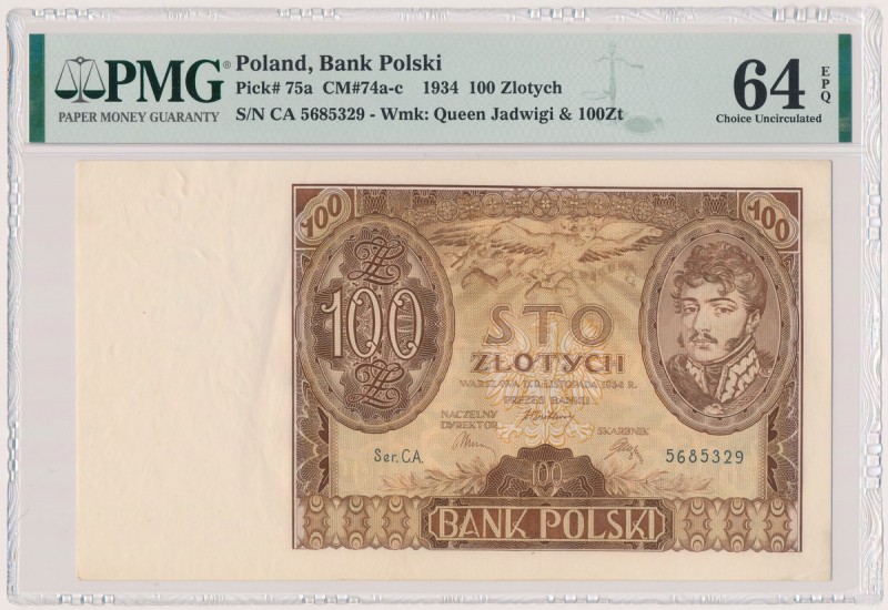 100 złotych 1934 - Ser.C.A. Reference: Miłczak 74c
Grade: PMG 64 EPQ 

POLAND...