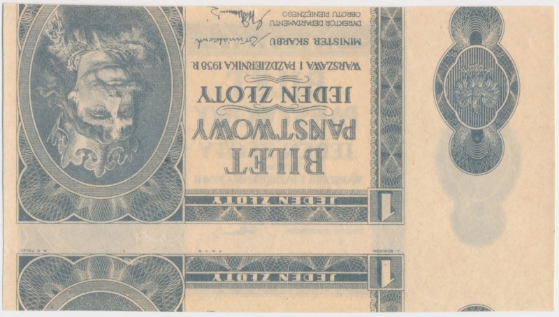 1 złoty 1938 Chrobry - rozbiegówka Papier techniczny, roboczy bez znaków wodnych...