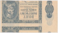1 złoty 1938 Chrobry - rozbiegówka Papier techniczny, roboczy bez znaków wodnych. Ciekawy druk będący rezultatem rozruchu maszyny drukarskiej i wykony...