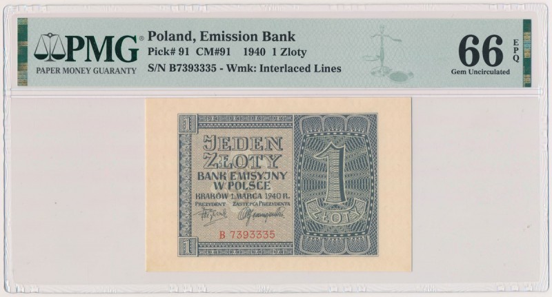 1 złoty 1940 - B Złotówka z pierwszej emisji okupacyjnej w wyśmienitym stanie za...