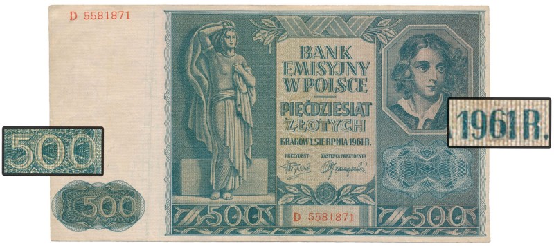 50 zł 1941 PRZERÓBKA na 500 zł 1961 Fałszerstwo najprawdopodobniej na szkodę zag...