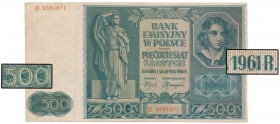 50 zł 1941 PRZERÓBKA na 500 zł 1961 Fałszerstwo najprawdopodobniej na szkodę zagranicznych turystów. Przerobiony bezwartościowy i powszechnie dostępny...