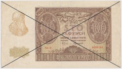 100 złotych 1940 - egzemplarz okazowy - skreślony i ze stemplami MUSTER Egzemplarz okazowy, przygotowany najprawdopodobniej przez władze Generalnego G...