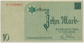Getto 10 marek 1940 - druk w kolorze zielonym Papier bez znaków wodnych.&nbsp;
 Trzy złamania pionowe i jedno poziome, wszystkie bez przetarć. Ładny,...