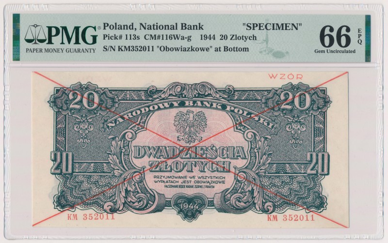 20 złotych 1944 ...owe - WZÓR - KM Kolejny, pięknie zachowany wzór z aktualnie o...