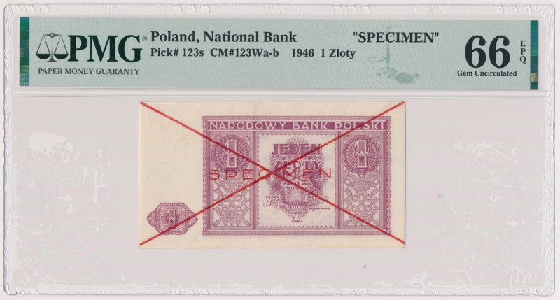 1 złoty 1946 - SPECIMEN Oryginalny kasowy wzór z epoki w pięknym stanie zachowan...