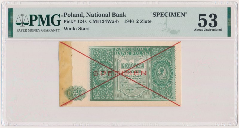 2 złote 1946 - SPECIMEN Wzory banknotów rozsyłane na potrzeby prezentacyjne do k...