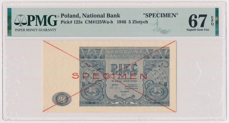 5 złotych 1946 - SPECIMEN Wyśmienity stan zachowania jak na wzór. Wzory mimo że ...