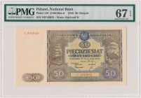50 złotych 1946 - N - duża litera Znakomity stan zachowania. Okazowa sztuka z oceną PMG 67 EPQ. Pod kolejnym numer pozycji wystawiony wzór z analogicz...