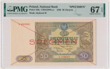 50 złotych 1946 - SPECIMEN - A Znakomity egzemplarz z wyśmienitą oceną PMG 67 EPQ. Reference: Miłczak 128Wa
Grade: PMG 67 EPQ MAX 

POLAND POLEN...