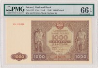 1.000 złotych 1946 - AA Wersja obiegowa w najbardziej pożądanym przez kolekcjonerów, wyszukanym, idealnym stanie zachowania.&nbsp; Imponująca świeżość...
