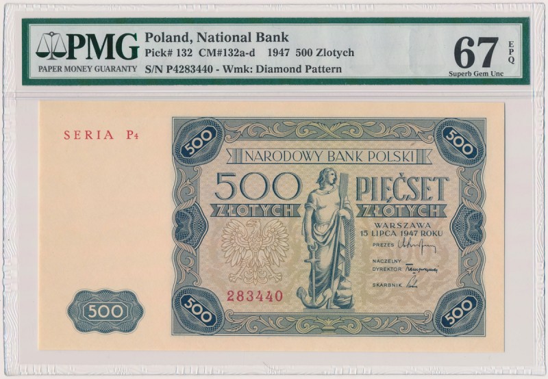 500 złotych 1947 - P4 Znakomicie zachowana, okazowa sztuka. Pełna świeżość druka...