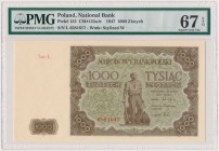 1.000 złotych 1947 - duża litera Najwyższy nominał ostatniej emisji sprzed wymiany pieniądza 1950 roku. Dość powszechny w stanach obiegowych, ale trud...