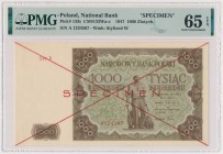 1.000 złotych 1947 SPECIMEN Ser.A 1234567 Reference: Miłczak 133Wc
Grade: PMG 65 EPQ 

POLAND POLEN