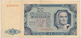 20 złotych 1948 - C Złożenia pionowe w trzech miejscach, przy czym linie niektórych wielokrotne. Poza złożeniami bez większych śladów zmęczeniem obieg...