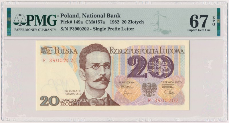 20 złotych 1982 - P Reference: Miłczak 157a
Grade: PMG 67 EPQ 

POLAND POLEN...