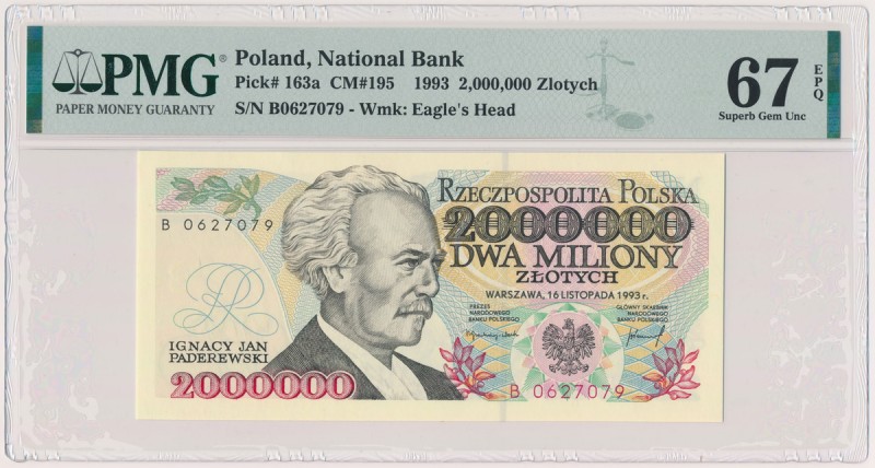 2 mln złotych 1993 - B Reference: Miłczak 195
Grade: PMG 67 EPQ 

POLAND POLE...