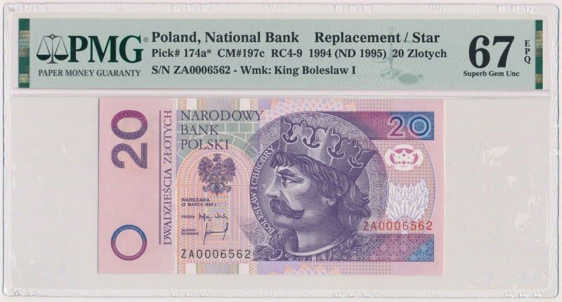 20 złotych 1994 - ZA - seria zastępcza Reference: MIłczak 197c
Grade: PMG 67 EP...