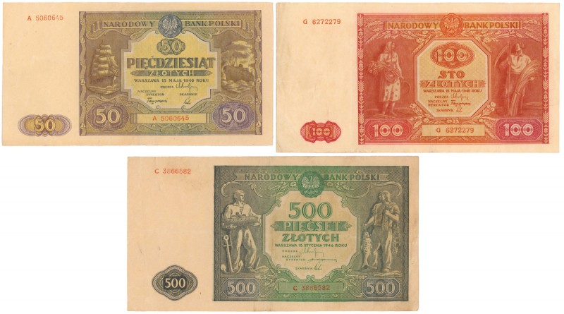 50, 100 i 500 złotych 1946 - zestaw (3szt) Ładne, naturalne.&nbsp; 
Reference: ...