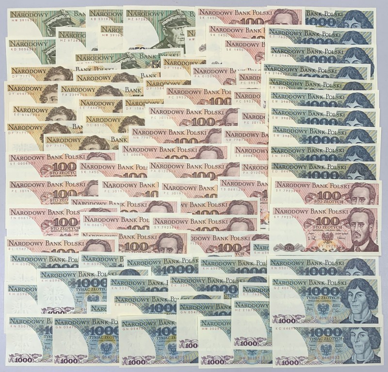 Zestaw banknotów PRL 50 - 1.000 zł (82szt) W skład zestawu wchodzą: 50 zł 1988 -...