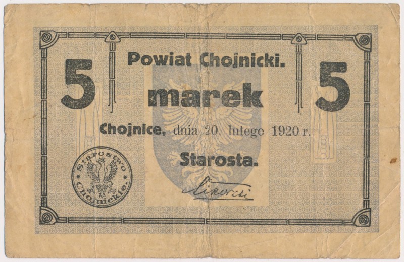 Chojnice, 5 marek 1920 Reference: Podczaski W-007.1
Grade: F+ 

POLAND POLEN ...