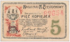 Częstochowa, 5 kopiejek 1916 Reference: Podczaski R-051.B.2.d
Grade: AU 

POLAND POLEN GERMANY RUSSIA NOTGELDS