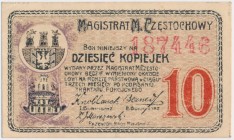 Częstochowa, 10 kopiejek 1916 - 6 cyfr Reference: Podczaski R-051.B.3.d
Grade: AU 

POLAND POLEN GERMANY RUSSIA NOTGELDS