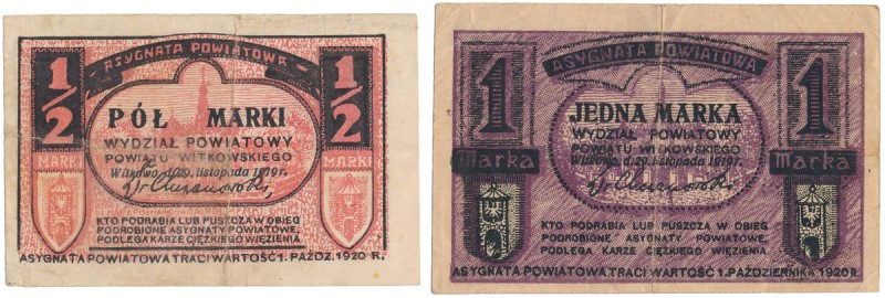 Gniezno/Witkowo, 1/2 i 1 marka 1919 (2szt) Reference: Podczaski P-033.1.b, P-033...