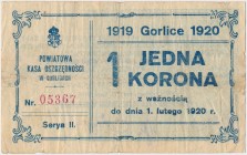 Gorlice, Powiatowa Kasa Oszczędności, 1 korona 1920 Reference: Podczaski G-106.A.1.d
Grade: VG+ 

POLAND POLEN GERMANY RUSSIA NOTGELDS
