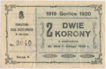 Gorlice, Powiatowa Kasa Oszczędności, 2 korony 1920 Reference: Podczaski G-106.A.2
Grade: VF 

POLAND POLEN GERMANY RUSSIA NOTGELDS