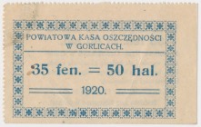 Gorlice, Powiatowa Kasa Oszczędności, 35 fenigów = 50 halerzy 1920 Reference: Podczaski G-106.B.1.b
Grade: XF- 

POLAND POLEN GERMANY RUSSIA NOTGEL...