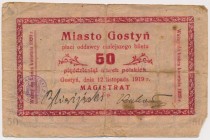 Gostyń, 50 marek 1919 Ze względu na stan zachowania, trudno określić odmianę.&nbsp; Reference: Podczaski P-037.D.4.-
Grade: VG 

POLAND POLEN GERMA...