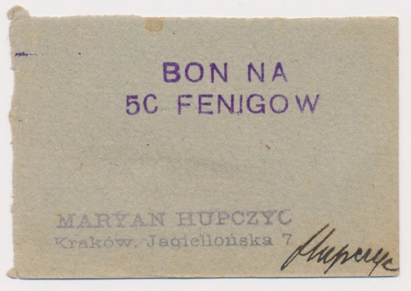 Kraków, Maryan Hupczyc, 50 fenigów Reference: Podczaski G-149.3
Grade: UNC/AU ...