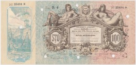 Lwów, Asygnata Kasowa na 100 koron 1915 Egzemplarz skasowany. Jeden z najpiękniejszych, najbardziej zdobnych i największych polskich banknotów lokalny...