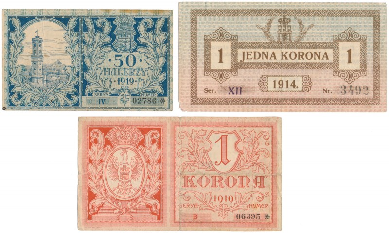Lwów, 50 halerzy i 2x 1 korona 1914-1919 (3szt) Reference: Podczaski G-203.A.1.k...