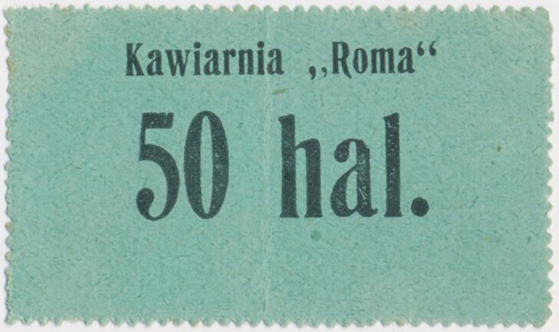 Lwów, Kawiarnia ROMA, 50 halerzy (1919) Reference: Podczaski G-212.4.c
Grade: X...