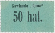 Lwów, Kawiarnia ROMA, 50 halerzy (1919) Reference: Podczaski G-212.4.c
Grade: XF 

POLAND POLEN GERMANY RUSSIA NOTGELDS