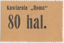 Lwów, Kawiarnia ROMA, 80 halerzy (1919) Reference: Podczaski G-212.7.b
Grade: UNC/AU 

POLAND POLEN GERMANY RUSSIA NOTGELDS