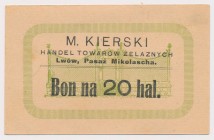 Lwów, M. KIERSKI, 20 halerzy Reference: Podczaski G-215.2.b
Grade: UNC/AU 

POLAND POLEN GERMANY RUSSIA NOTGELDS