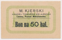 Lwów, M. KIERSKI, 50 halerzy Reference: Podczaski G-215.3.b
Grade: UNC/AU 

POLAND POLEN GERMANY RUSSIA NOTGELDS