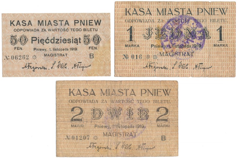 Pniewy, 50 fenigów, 1 i 2 marki 1919 (3szt) Reference: Podczaski P-137.E.1.b, P-...