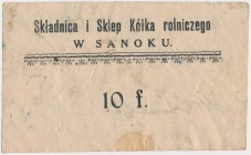 Sanok, Składnica i Sklep Kółka rolniczego, 10 fenigów (1920) Reference: Podczaski G-313.B.1.a
Grade: F+ 

POLAND POLEN GERMANY RUSSIA NOTGELDS