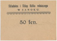 Sanok, Składnica i Sklep Kółka rolniczego, 50 fenigów (1920) Reference: Podczaski G-313.B.3
Grade: UNC/AU 

POLAND POLEN GERMANY RUSSIA NOTGELDS...