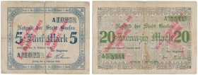 Gnesen (Gniezno), 5 i 20 mk 1918 - BEZAHLT (2szt) Reference: Geiger 182.01.a, 182.02.a
Grade: 5+, 4+ 

POLAND POLEN GERMANY RUSSIA NOTGELDS