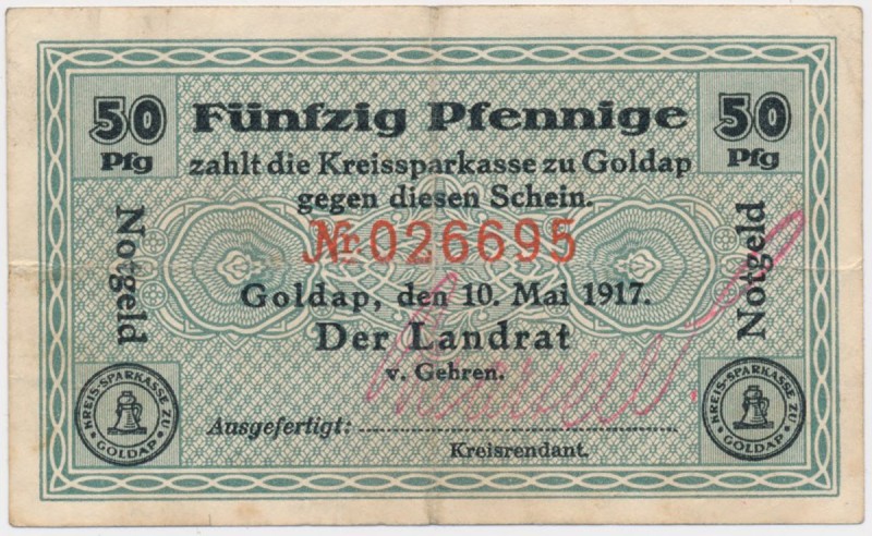 Goldap (Gołdap), 50 pfg 1917 
Grade: VF 

POLAND POLEN GERMANY RUSSIA NOTGELD...