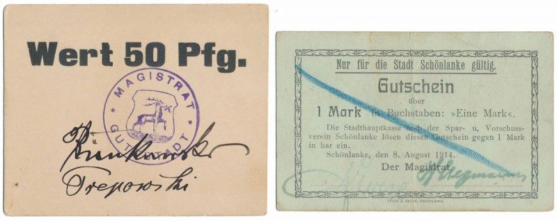 Guttstadt (Dobre Miasto), Schonlanke (Trzcianka), 50 pfg i 1 mk 1914 (2szt) Refe...