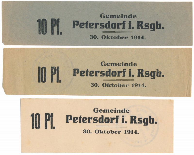 Petersdorf i Rsgb. (Piechowice), 3x 10 pf 1914 (3szt) Reference: Diesner 286
Gr...