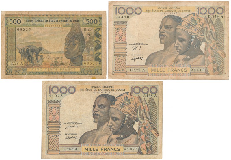 West Africa (Ivory Coast), 500 i 2x 1.000 Francs (2pcs) Reference: Pick, 102Ae, ...